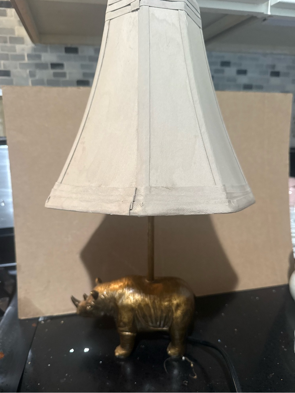 Brass Rhino Table Lamp with Cream Shade